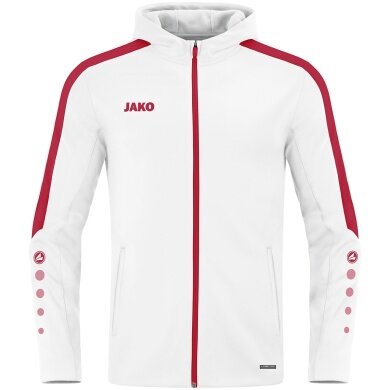 JAKO Hooded Jacket Power (Polyester Fleece, Side Pockets with Zipper) White/Red Men