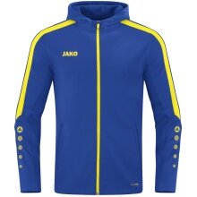 JAKO Hooded Jacket Power (Polyester Fleece, Side Pockets with Zipper) royal blue/yellow Children