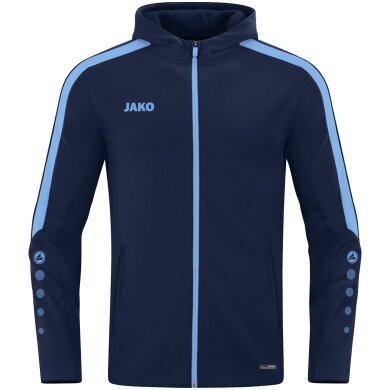 JAKO Hooded Jacket Power (Polyester Fleece, Side Pockets with Zipper) Navy Blue/Sky Blue Men