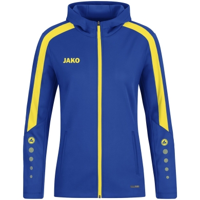 JAKO Hooded Jacket Power (Polyester Fleece, Side Pockets with Zip) Royal Blue/Yellow Women