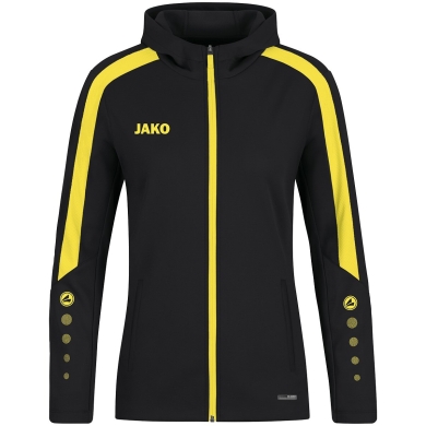 JAKO Hooded Jacket Power (Polyester Fleece, Side Pockets with Zip) Black/Yellow Women