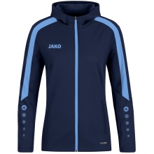 JAKO Hooded Jacket Power (Polyester Fleece, Side Pockets with Zip) Navy Blue/Sky Blue Women