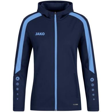 JAKO Hooded Jacket Power (Polyester Fleece, Side Pockets with Zip) Navy Blue/Sky Blue Women