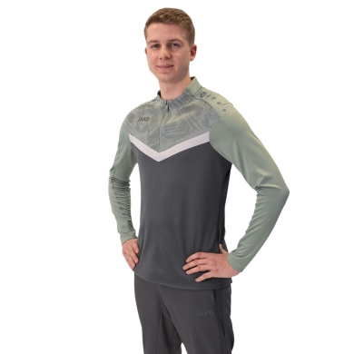 JAKO Long Sleeve Shirt Ziptop Iconic (comfortable to wear) anthracite grey/mint green Men's