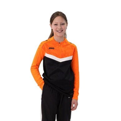 JAKO Long Sleeve Shirt Ziptop Iconic (comfortable to wear) black/neon orange Kids