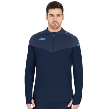 JAKO Sport Long Sleeve Shirt Ziptop Champ 2.0 (100% Polyester) Navy Blue/Light Blue Men