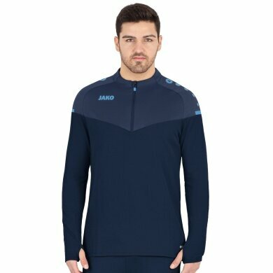 JAKO Sport Long Sleeve Shirt Ziptop Champ 2.0 (100% Polyester) Navy Blue/Light Blue Men