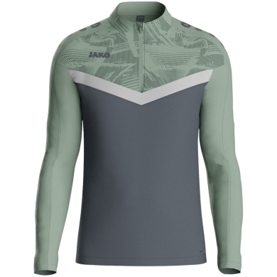 JAKO Long Sleeve Zip Top Iconic (comfortable fit) charcoal grey/mint green children