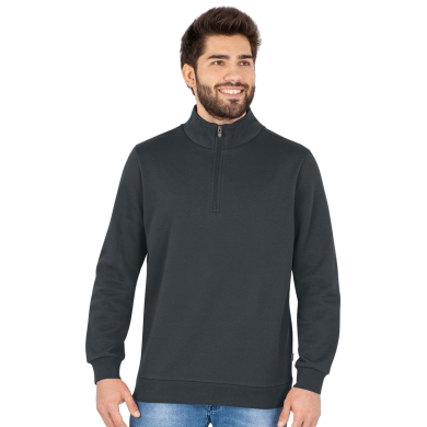 JAKO Long Sleeve Zip Top Organic - Soft Inner Side, Zip Fastener - Anthracite Grey Men