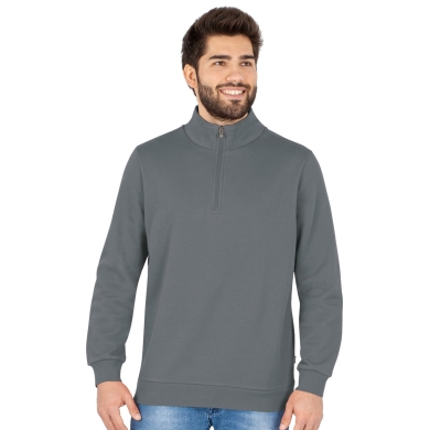 JAKO Long-sleeved Zip Top Organic - Soft Inner Side, Zip Fastener - Dark Grey Men