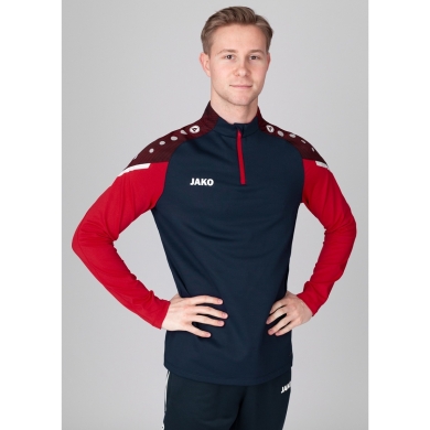 JAKO Long Sleeve Zip Top Performance (Polyester-Stretch-Fleece) Navy/Red Men