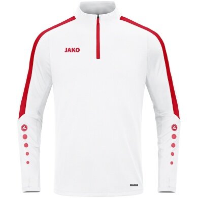 JAKO Long Sleeve Zip Top Power (recycled polyester, highly elastic) white/red Kids