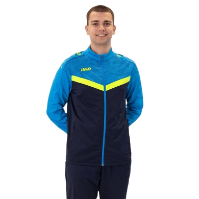 JAKO Polyester Jacket Iconic (100% recycled Polyester) navy blue/light blue/yellow Men's