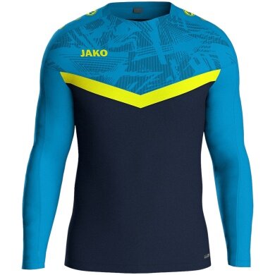 JAKO Sport Long Sleeve Sweatshirt Iconic (Polyester Stretch Fleece) navy blue/light blue/yellow Kids