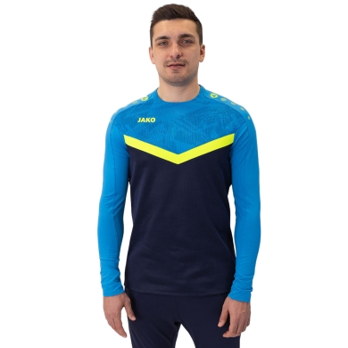 JAKO Sport Long Sleeve Sweatshirt Iconic (Polyester Stretch Fleece) navy blue/light blue/yellow Men's