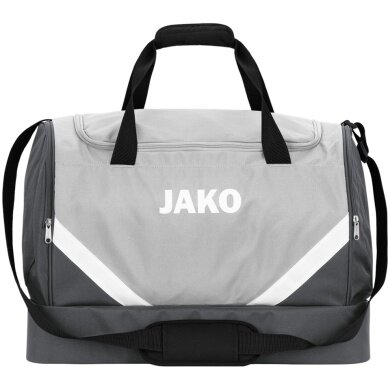 JAKO Sports Bag Iconic with Bottom Compartment (Size M - 60 Litres) Light Grey/Dark Grey - 55x27x41cm