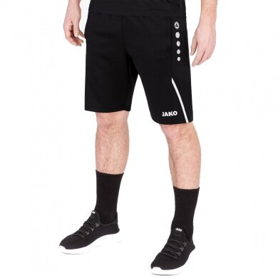 JAKO Training Pants (Short) Challenge - Double-Stretch-Knit, Side Pockets with Zipper - black/white Men