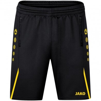 JAKO Training Pants (Short) Challenge - Double-Stretch-Knit, Side Pockets with Zipper - black/yellow Boys