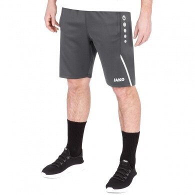 JAKO Training Pants (Short) Challenge - Double-Stretch-Knit, Side Pockets with Zipper - grey/white Men