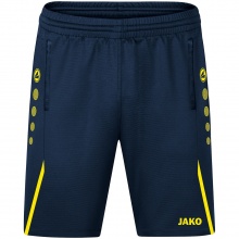 JAKO Training Pants (Short) Challenge - Double-Stretch-Knit, Side Pockets with Zipper - dark blue/yellow Boys