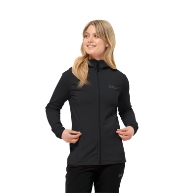 Jack Wolfskin Fleece Jacket Baiselberg Hooded Full Zip (Hood, Elastic, Quick-drying) Black Women