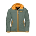 Jack Wolfskin Softshell Jacket Fourwinds (wind & water repellent) dark green/orange Kids