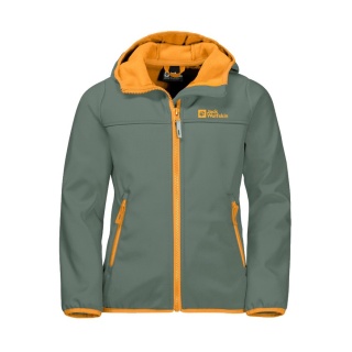 Jack Wolfskin Softshell Jacket Fourwinds (wind & water repellent) dark green/orange Kids