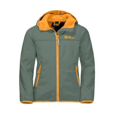 Jack Wolfskin Softshell Jacket Fourwinds (wind & water repellent) dark green/orange Kids