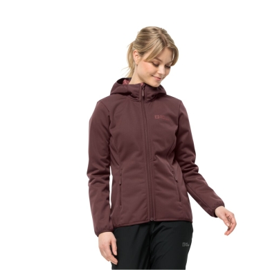 Jack Wolfskin Softshell Jacket Windhain Hoody (Hood, windproof, water-repellent) burgundy Women