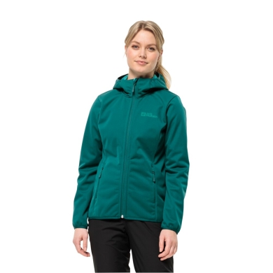 Jack Wolfskin Softshell Jacket Windhain Hoody (Hood, windproof, water-repellent) blue-green Women