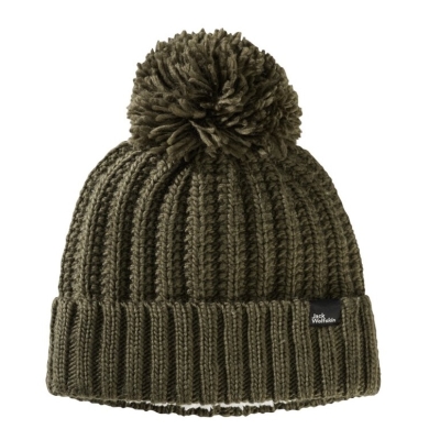 Jack Wolfskin Knit Beanie with Pom Pom - Moss Green Women