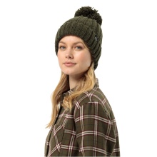 Jack Wolfskin Knit Beanie with Pom Pom - Moss Green Women