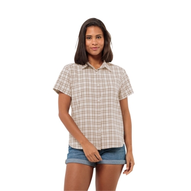 Jack Wolfskin Wanderblouse Febla Shirt (moisture-regulating, breathable) Short Sleeve Sand Brown Ladies