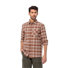 Jack Wolfskin Long Sleeve Bergweg Shirt with Chest Pocket (Flannel Shirt, Organic Cotton) Red/Brown Men