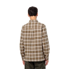 Jack Wolfskin Long-Sleeved Bergweg Shirt with Chest Pocket (Flannel Shirt, Organic Cotton) Beige/Brown/Orange Men