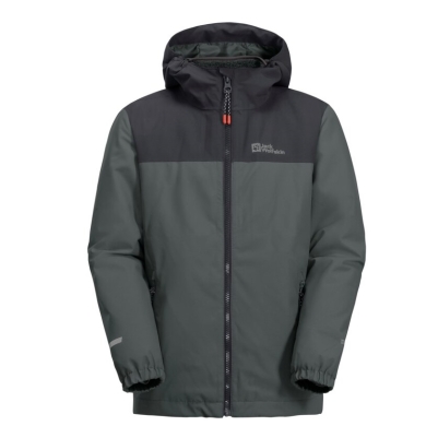 Jack Wolfskin Winter Jacket Snowfrost 3in1 (waterproof, windproof, with fleece inner jacket) dark green Kids