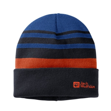 Jack Wolfskin Winter Hat (Beanie) Stripy Knit - dark blue Kids