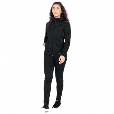 JAKO Leisure Suit Challenge with Hood (Jacket and Trousers, sporty cut) black/green Women