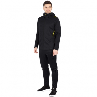 JAKO Leisure Suit Challenge with Hood (Jacket and Trousers, sporty cut) black/yellow Men