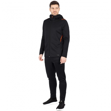 JAKO Leisure Suit Challenge with Hood (Jacket and Trousers, sporty cut) black/orange Men