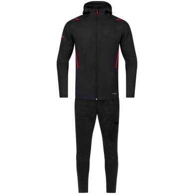 JAKO Leisure Suit Challenge with Hood (Jacket and Trousers, sporty cut) black/red Boys