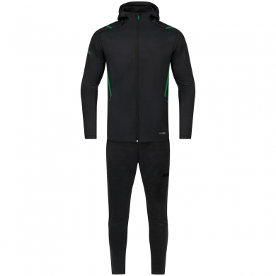 JAKO Leisure Suit Challenge with Hood (Jacket and Trousers, sporty cut) black/green Boys