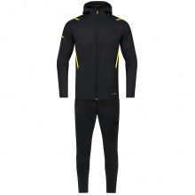 JAKO Leisure Suit Challenge with Hood (Jacket and Trousers, Sporty Cut) Black/Yellow Boys