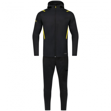 JAKO Leisure Suit Challenge with Hood (Jacket and Trousers, Sporty Cut) Black/Yellow Boys