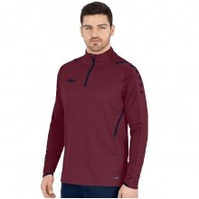 JAKO Long Sleeve Zip Top Challenge - Fleece Lining, Zipper - Burgundy Men