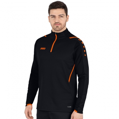 JAKO Long Sleeve Shirt Ziptop Challenge - Fleece Lining, Zip Fastening - Black/Orange Men