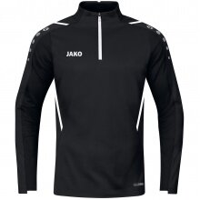 JAKO Long Sleeve Zip Top Challenge - Fleece Lining, Zip Fastening - Black/White Boys