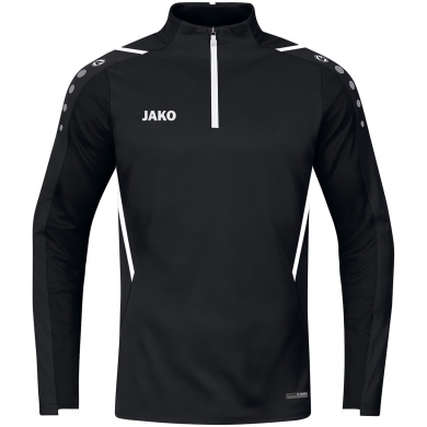 JAKO Long Sleeve Zip Top Challenge - Fleece Lining, Zip Fastening - Black/White Boys