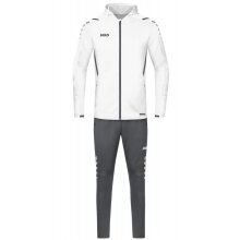 JAKO Tracksuit Challenge with Hood (Jacket and Trousers) White/Anthracite Grey Boys