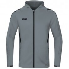 JAKO Training Jacket Challenge with Hood in Stone Grey/Black Boys